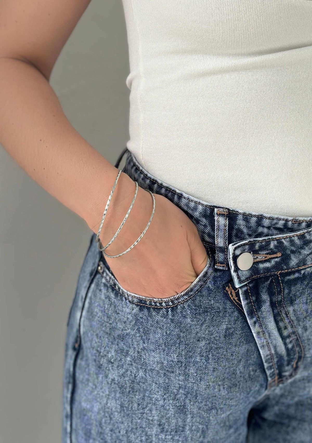 Silver Plated Hammered 3mm Bangle Set