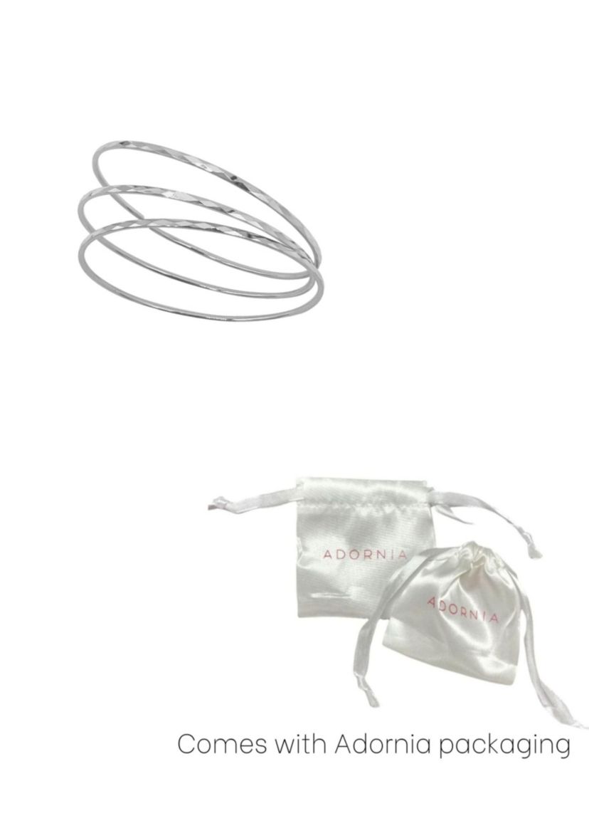 Silver Plated Hammered 3mm Bangle Set