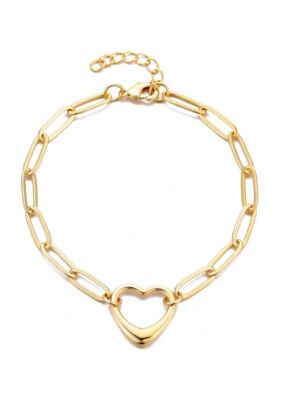 Adornia 14k Gold Plated Paperclip Chain Outline Heart Bracelet