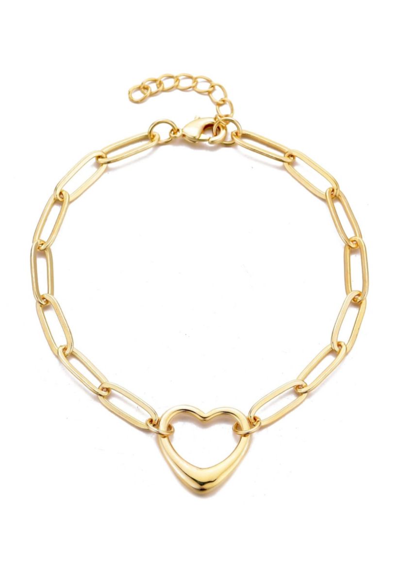 14k Gold Plated Paperclip Chain Outline Heart Bracelet