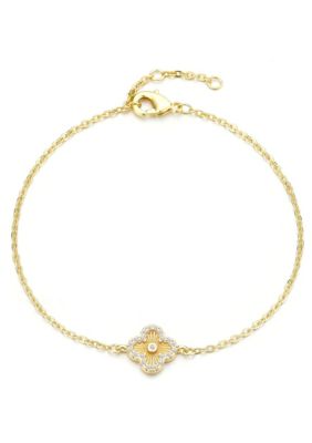 Adornia 14k Gold Plated Button Clover CZ Halo Bracelet