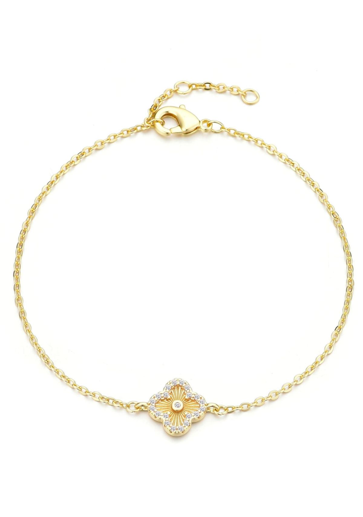 14k Gold Plated Button Clover CZ Halo Bracelet