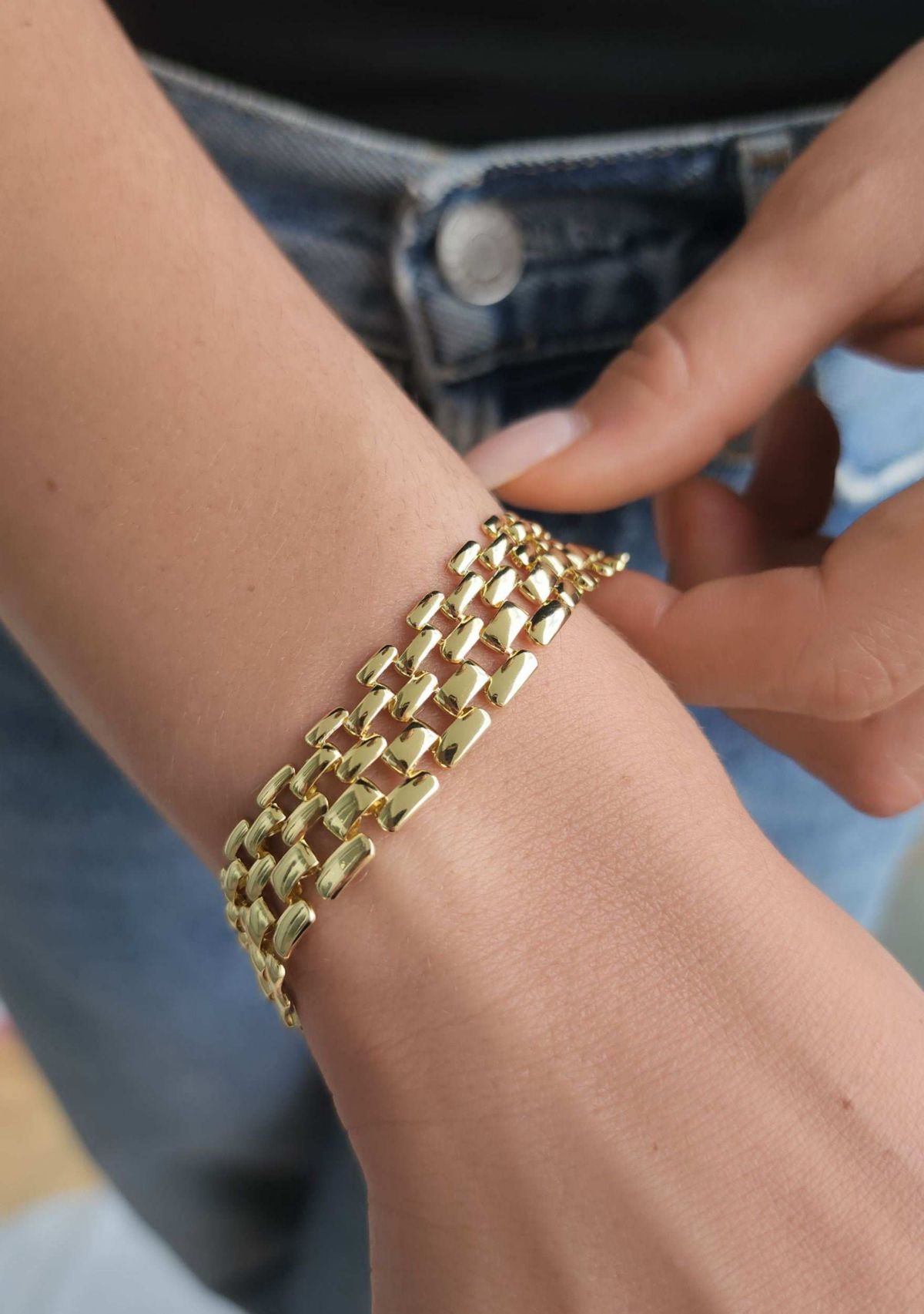14k Gold Plated Grid Chain Bracelet