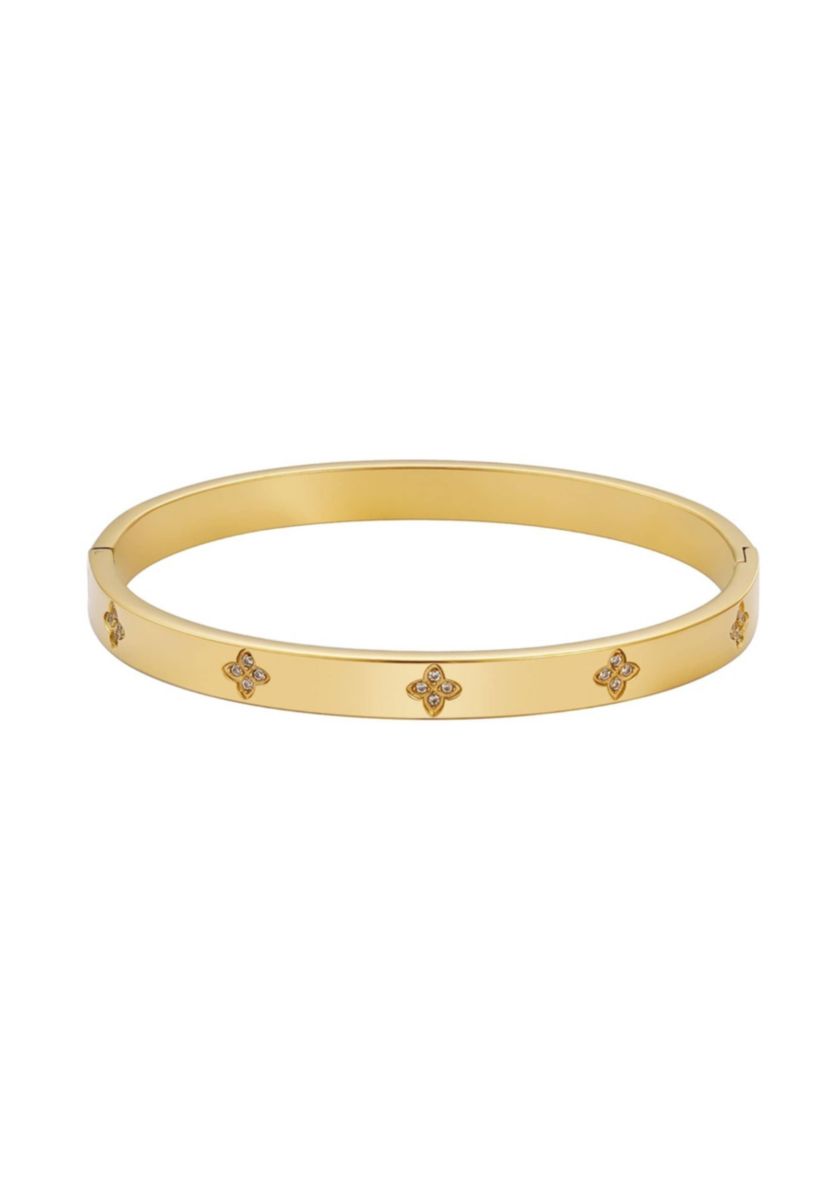 Tarnish Resistant 14k Gold Plated Pave Clover Cuff