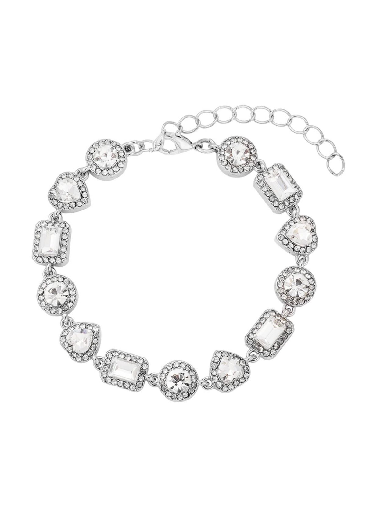 Silver Plated Crystal Halo Heart Chain Bracelet