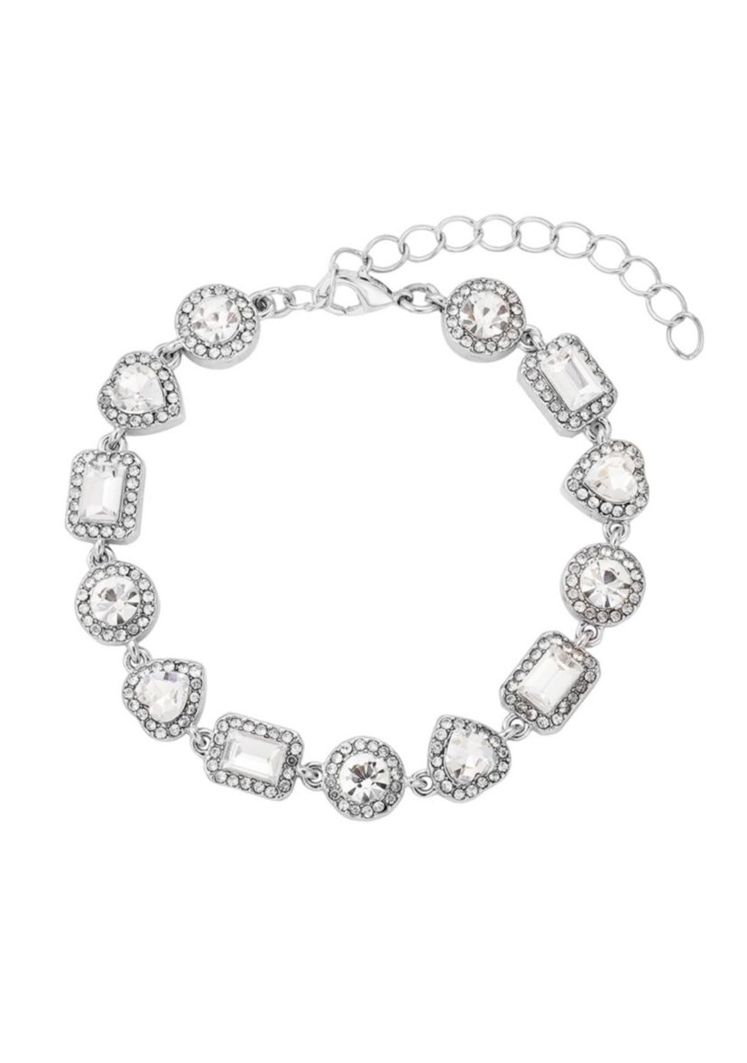 Silver Plated Crystal Halo Heart Chain Bracelet
