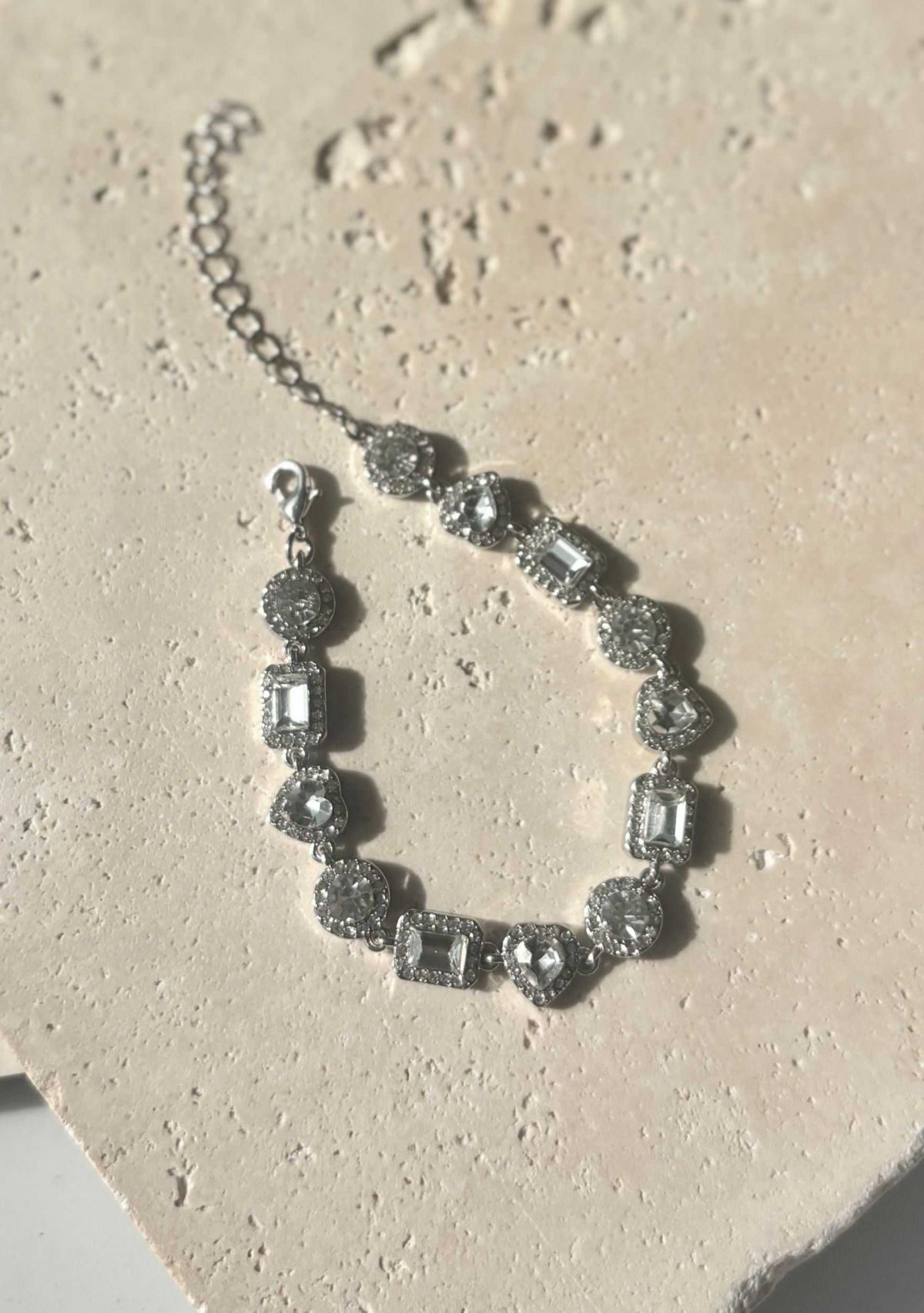 Silver Plated Crystal Halo Heart Chain Bracelet