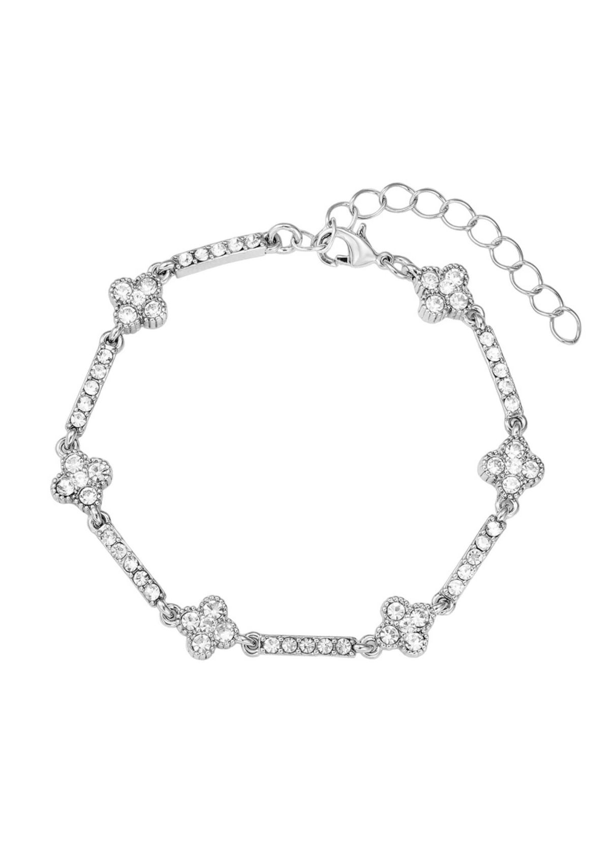 Silver Plated Crystal Clover Tennis Bracelet