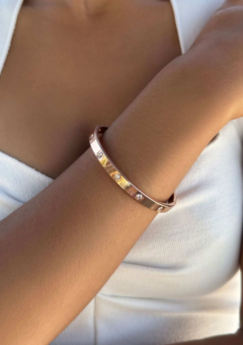 Tarnish Resistant 14k Rose Gold Plated Crystal Eternity Cuff