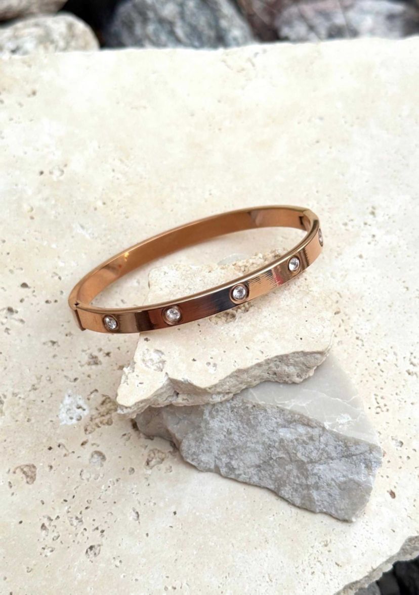 Tarnish Resistant 14k Rose Gold Plated Crystal Eternity Cuff