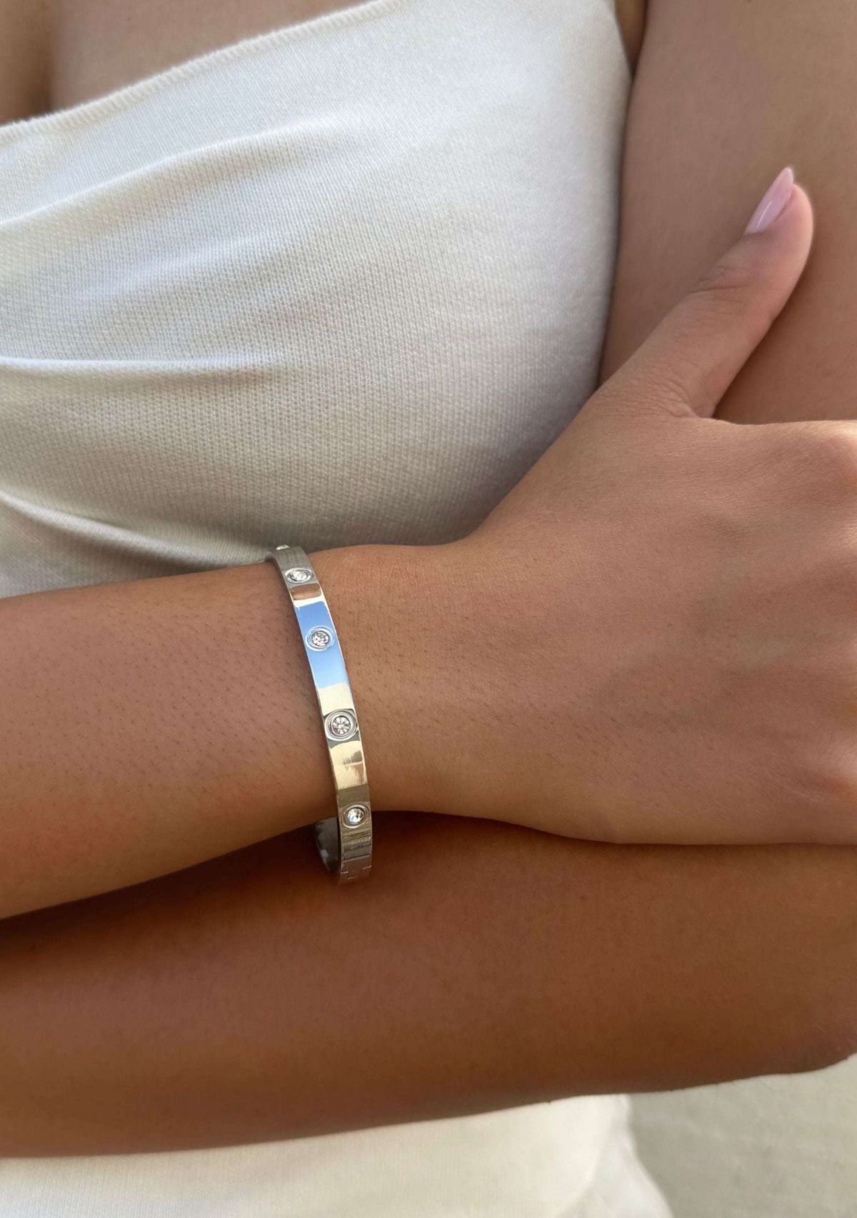 Tarnish Resistant Silver Plated Crystal Eternity Cuff