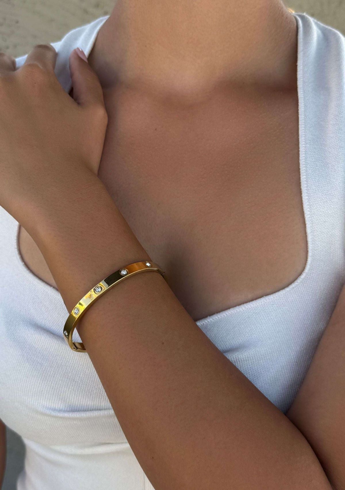 Tarnish Resistant 18k Yellow Gold Plated Crystal Eternity Cuff