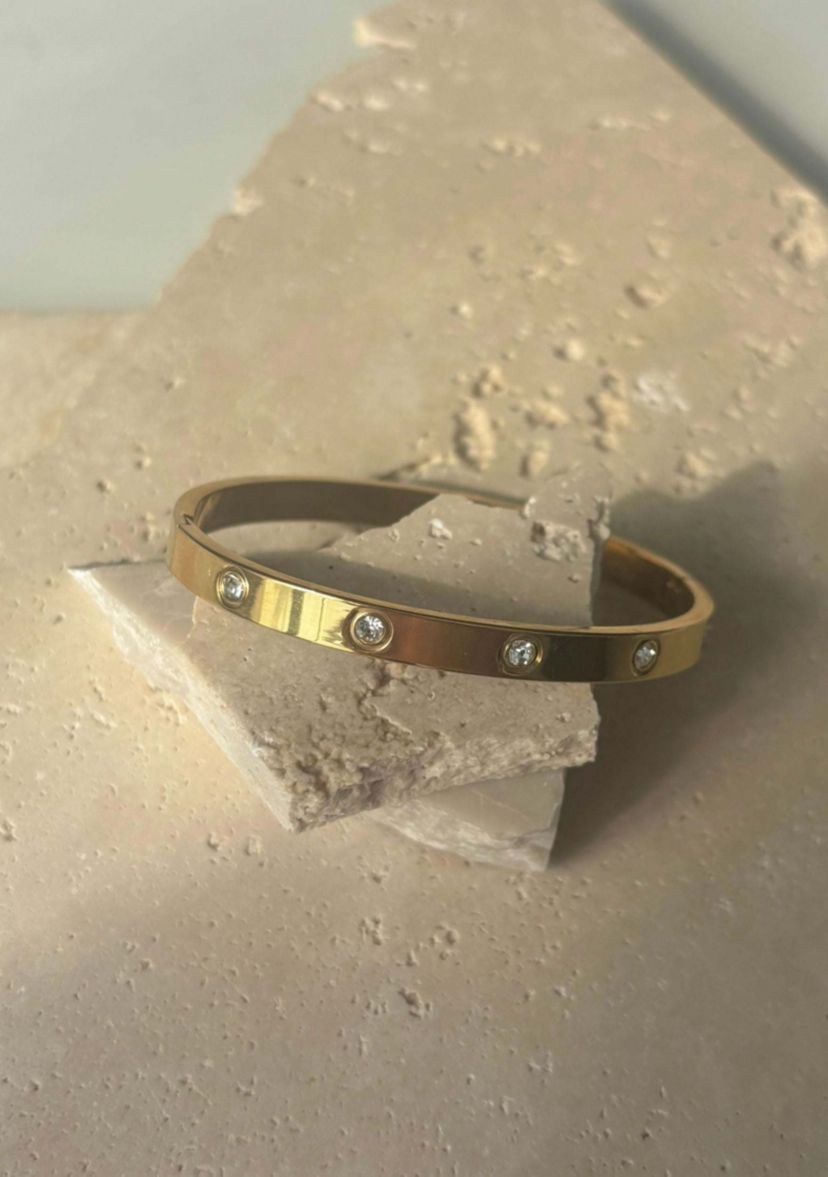 Tarnish Resistant 18k Yellow Gold Plated Crystal Eternity Cuff