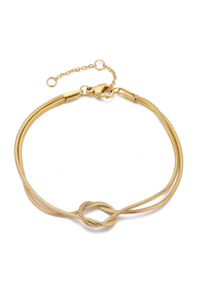 Tarnish Resistant 18k Gold Plated Knotted Rope Chain Bracelet