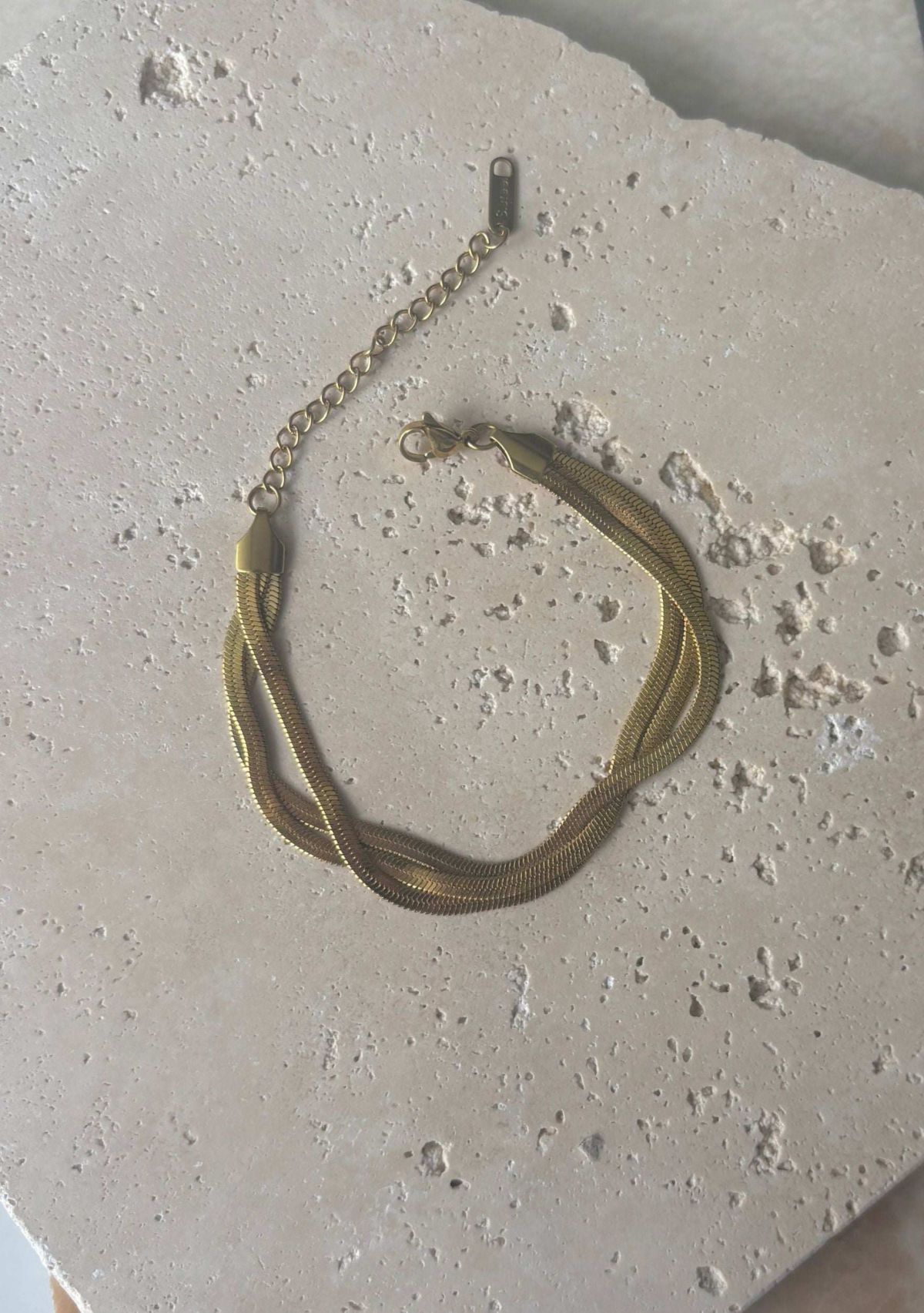 Tarnish Resistant 18k Gold Plated Multi-Strand Herringbone Chain Bracelet