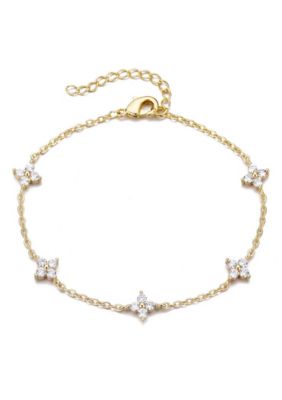 Adornia 14k Yellow Gold Plated CZ Flower Station Bracelet
