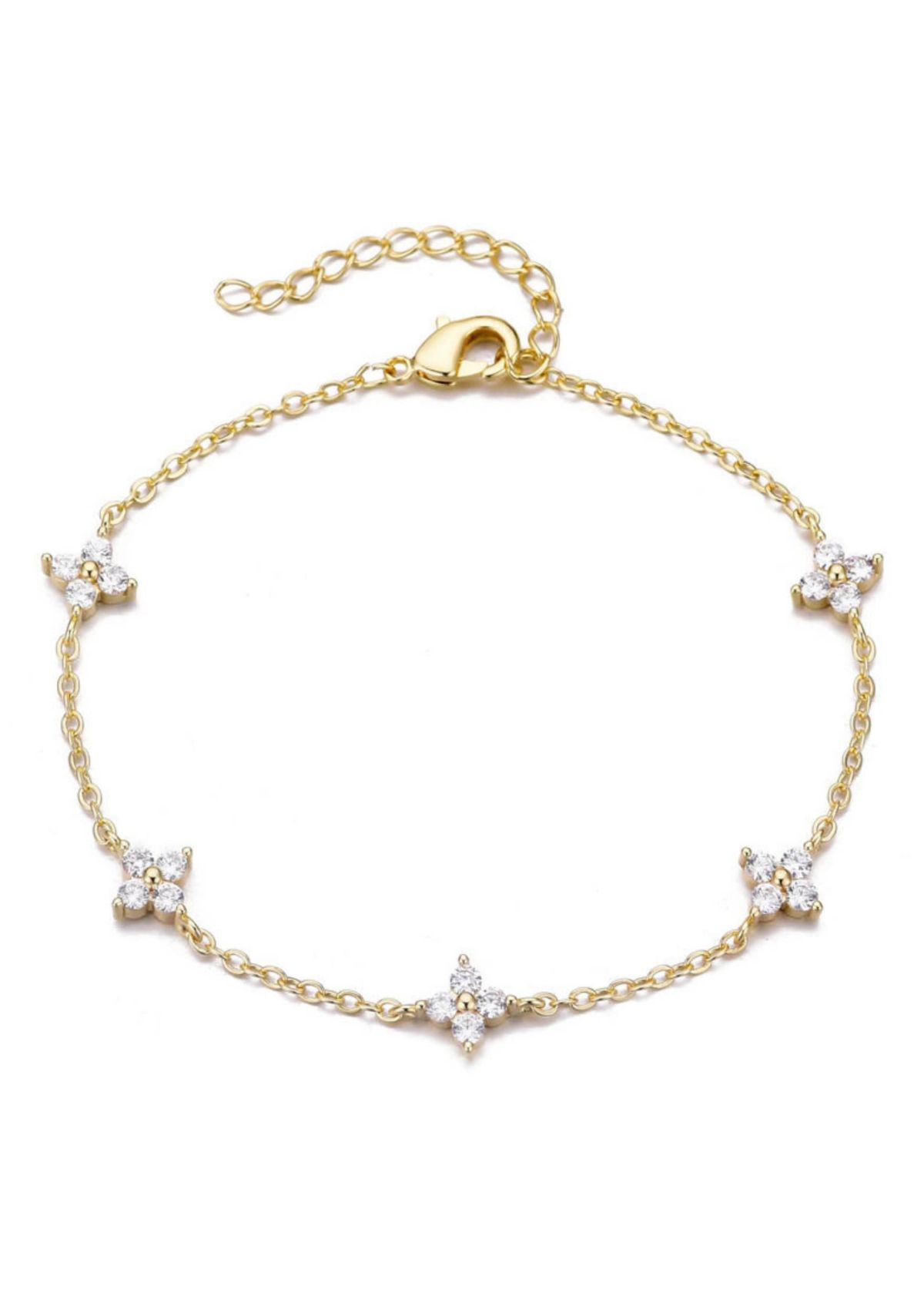 14k Yellow Gold Plated CZ Flower Station Bracelet