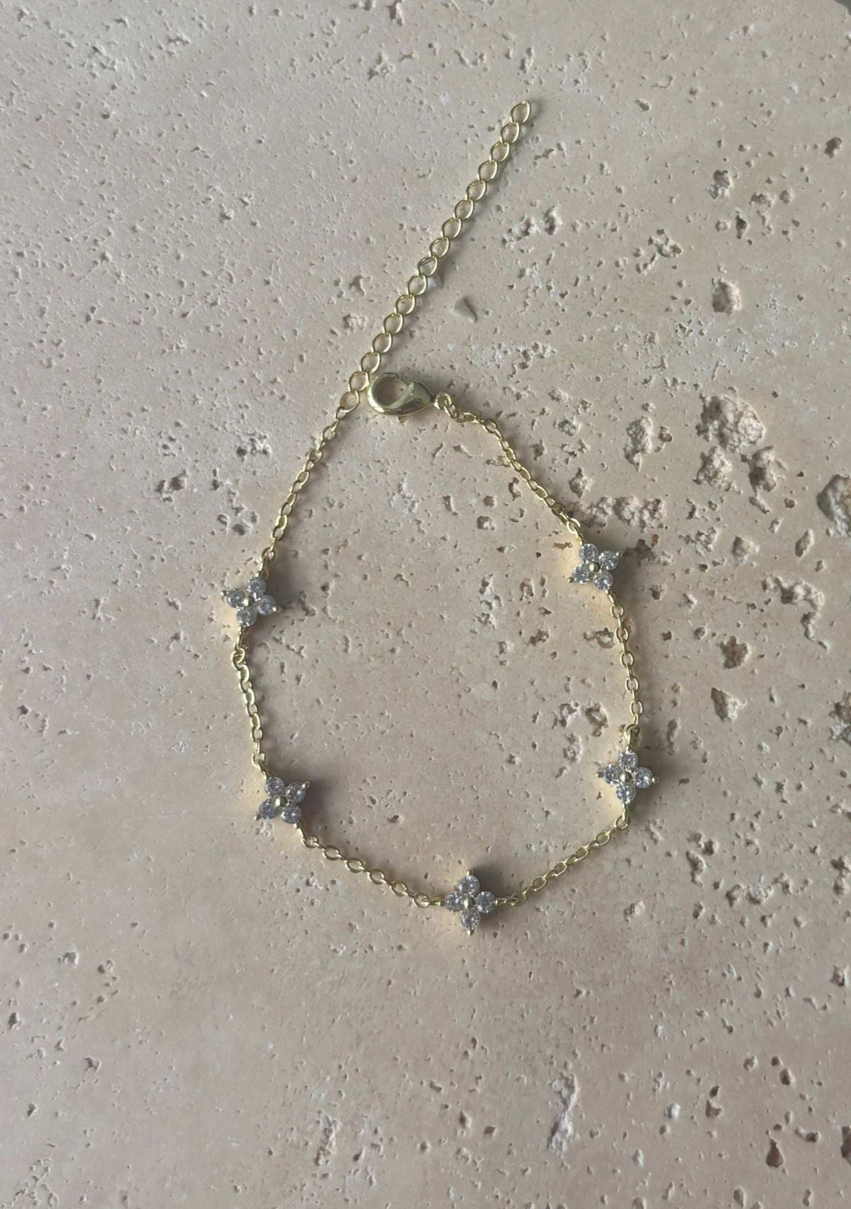 14k Yellow Gold Plated CZ Flower Station Bracelet