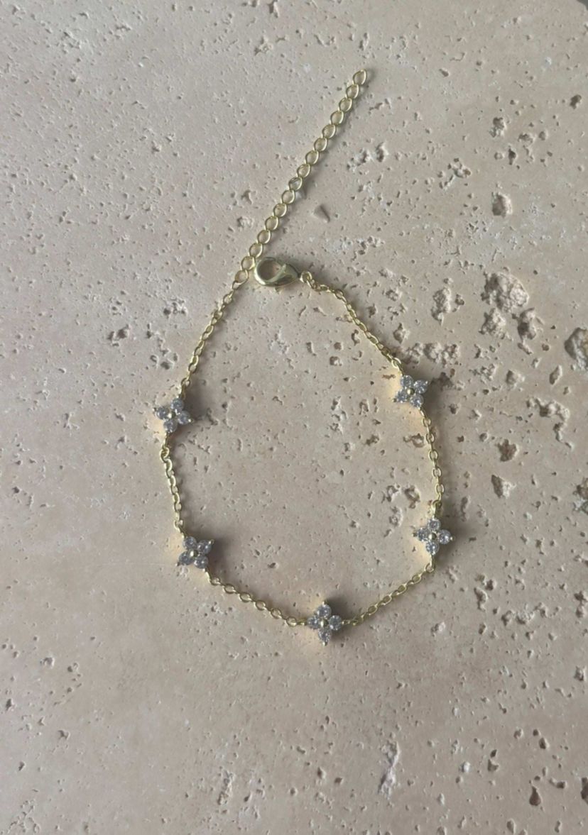 14k Yellow Gold Plated CZ Flower Station Bracelet