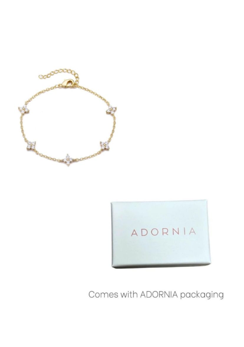 14k Yellow Gold Plated CZ Flower Station Bracelet