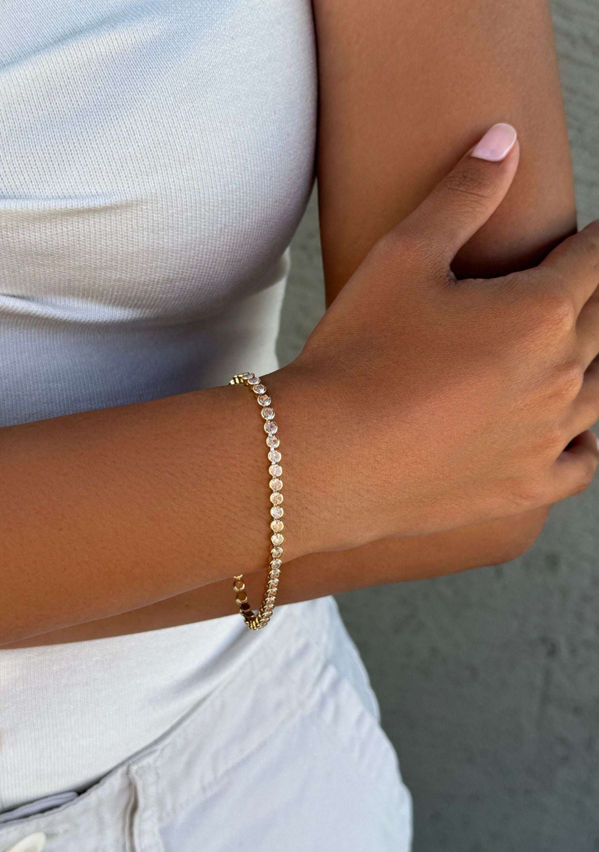 14k Yellow Gold Plated Crystal Bezeled Tennis Bracelet