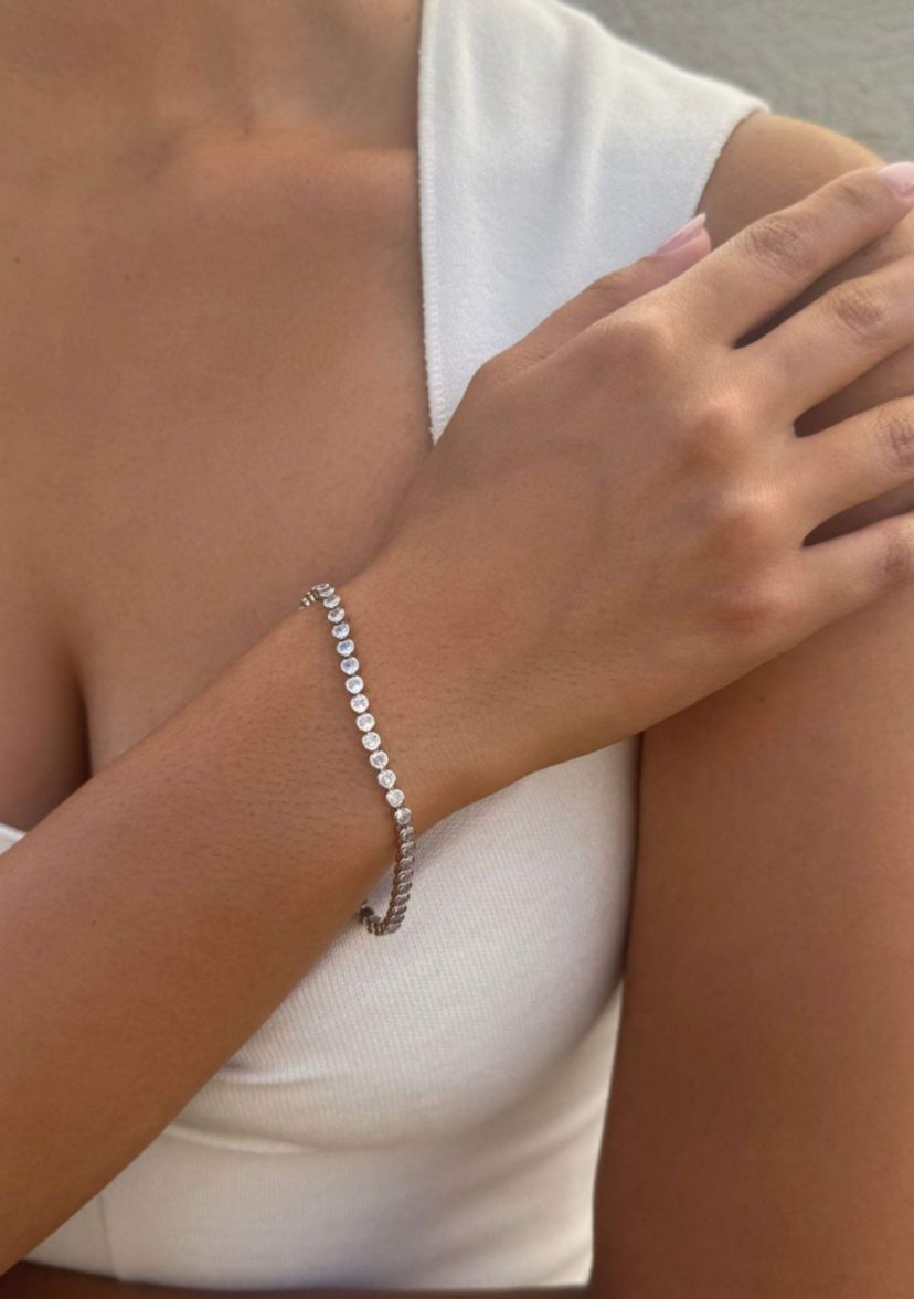 Silver Plated Crystal Bezeled Tennis Bracelet