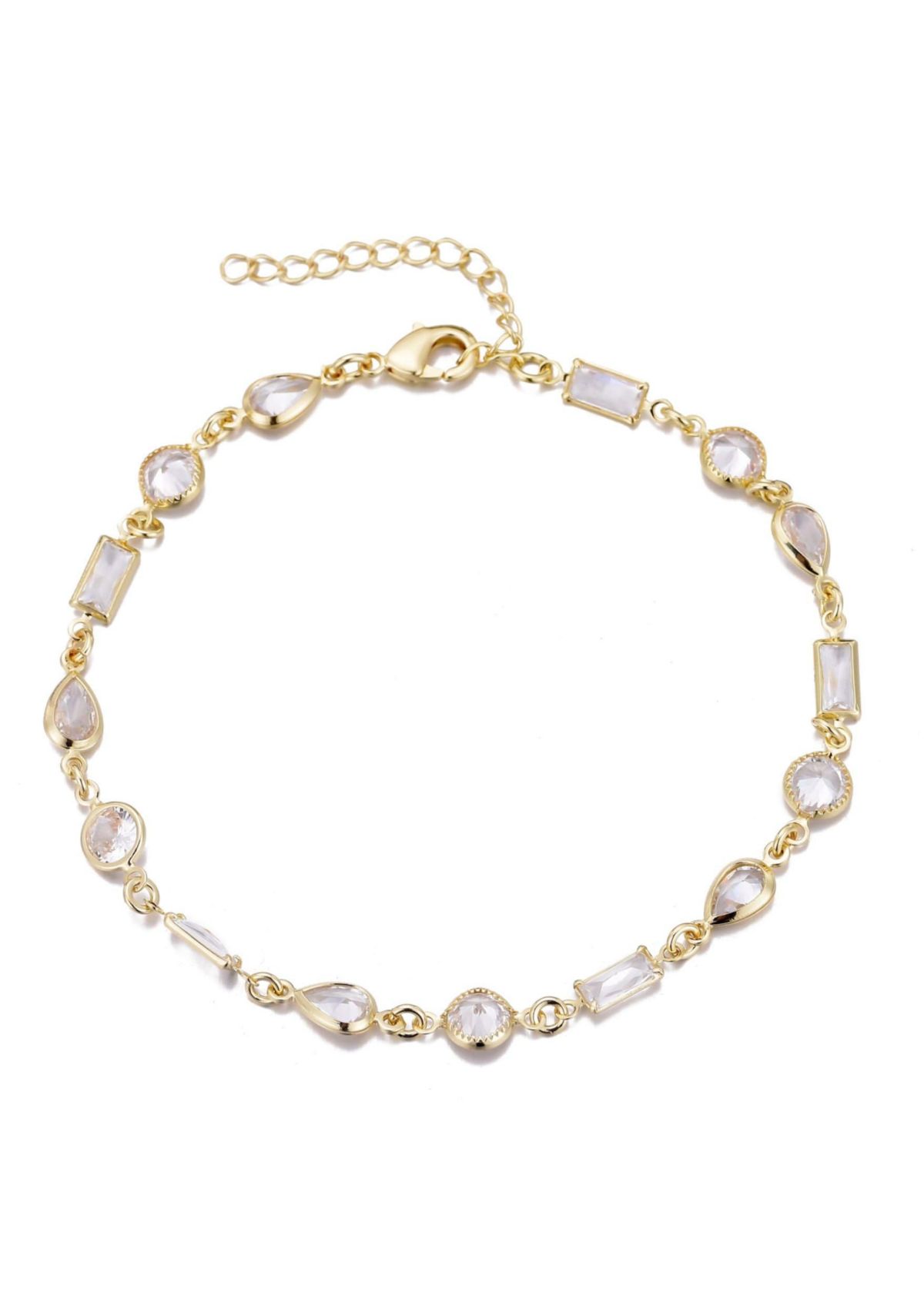 14k Gold Plated Mixed Shape Crystal Bracelet