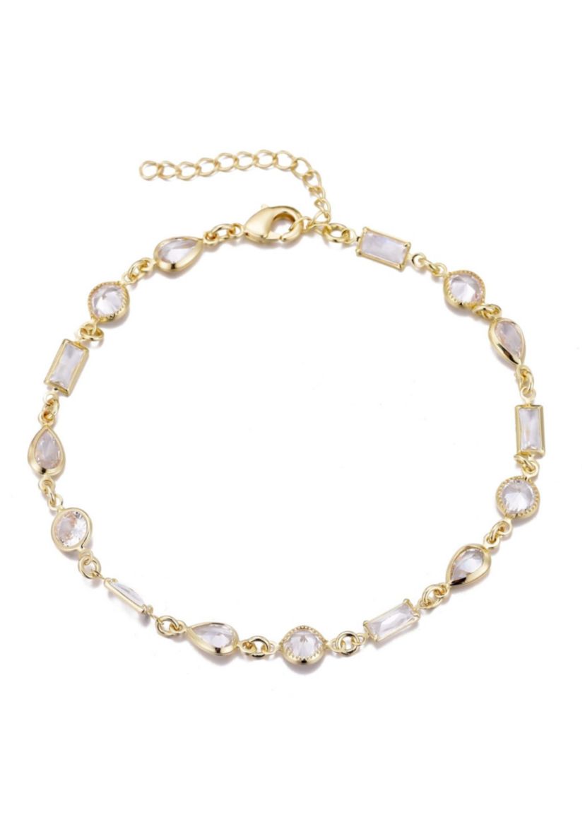 14k Gold Plated Mixed Shape Crystal Bracelet