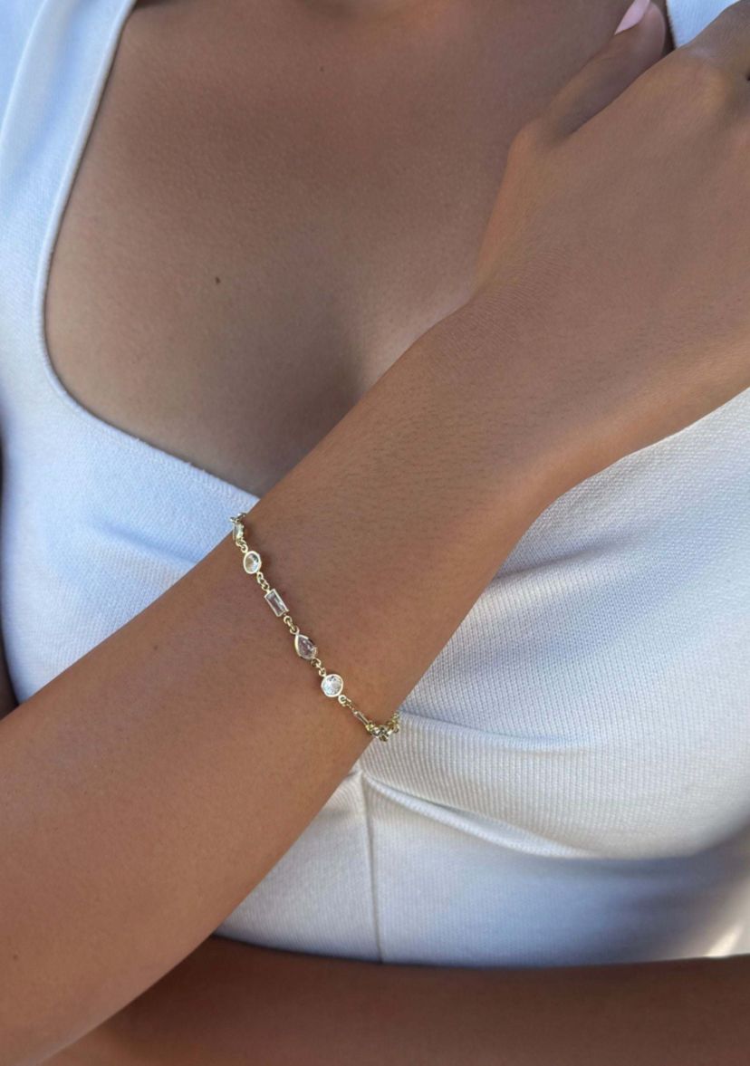 14k Gold Plated Mixed Shape Crystal Bracelet