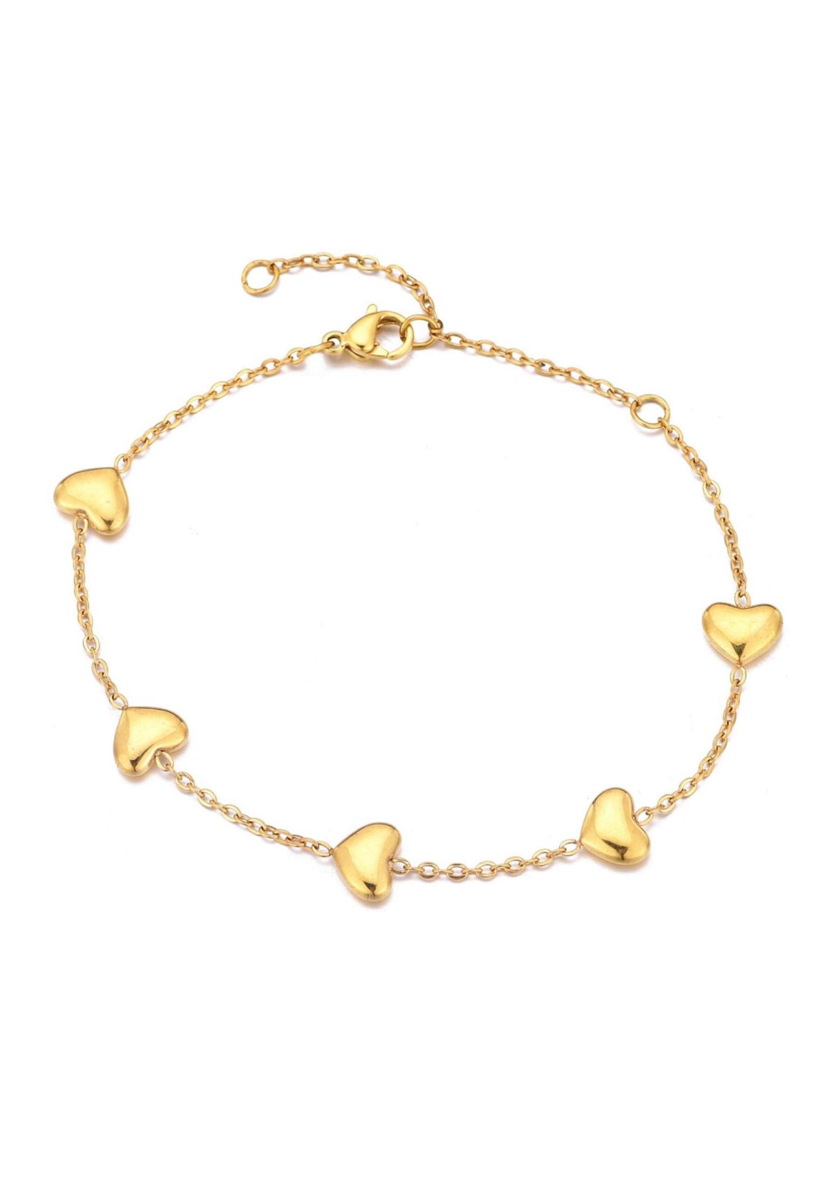 Tarnish Resistant 18k Gold Plated Heart Station Bracelet