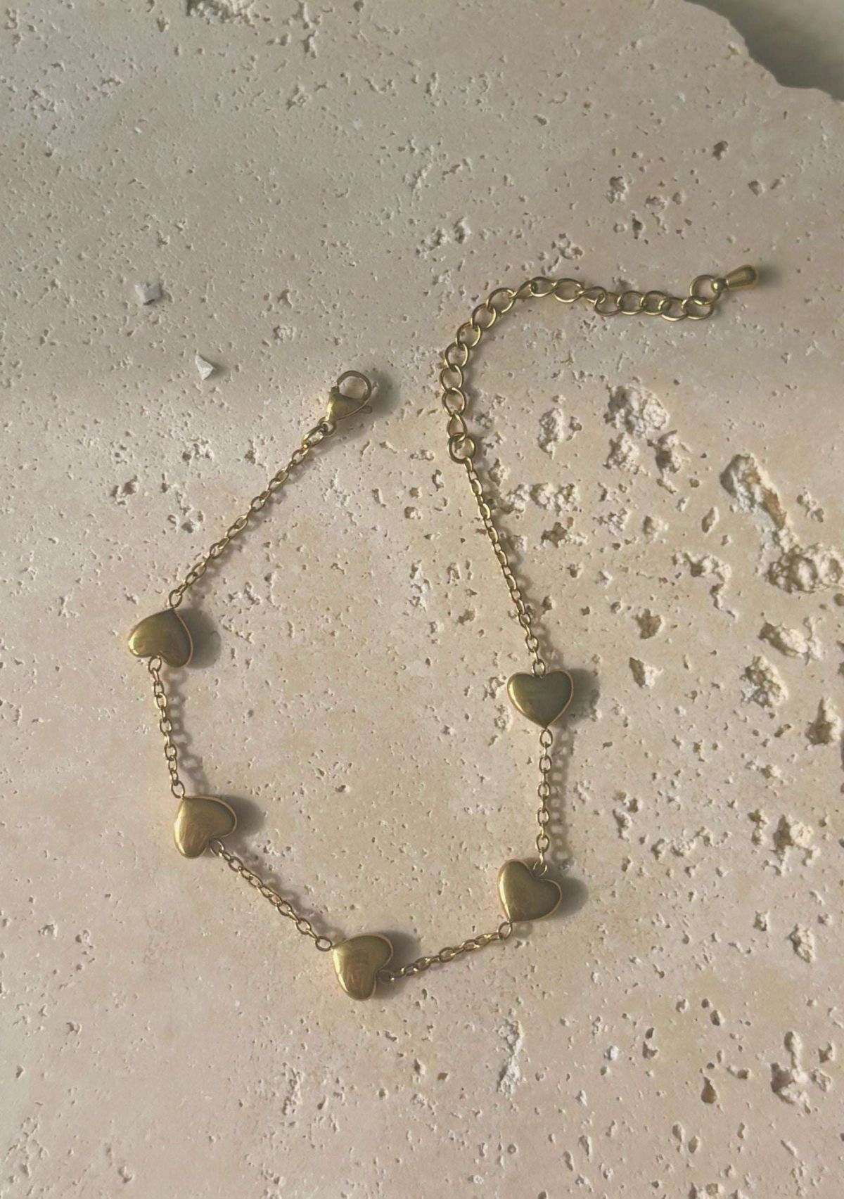 Tarnish Resistant 18k Gold Plated Heart Station Bracelet