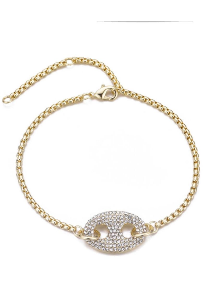 14k Gold Plated Crystal Mariner Link Bracelet