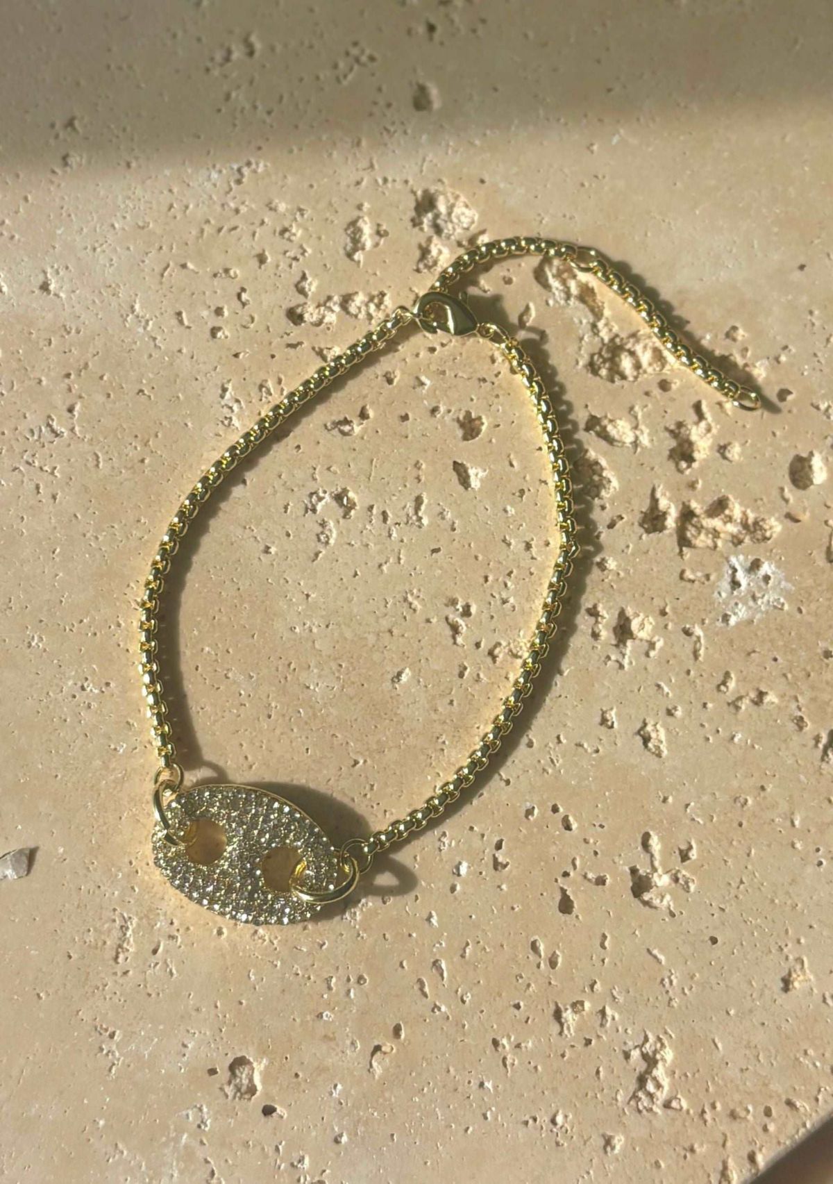 14k Gold Plated Crystal Mariner Link Bracelet