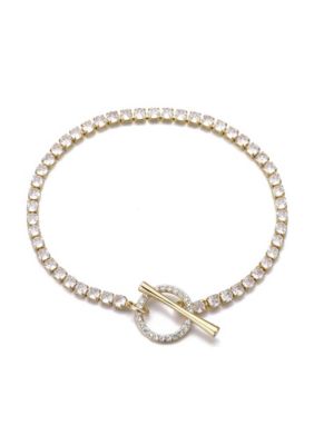 Adornia 14k Gold Plated Crystal Toggle Tennis Bracelet