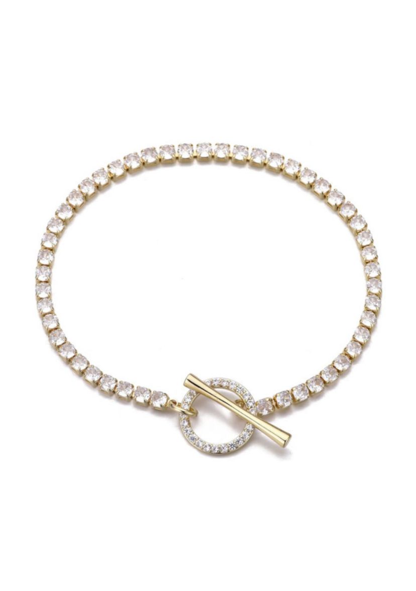 14k Gold Plated Crystal Toggle Tennis Bracelet