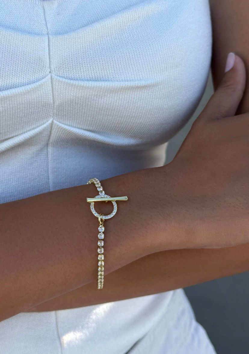 14k Gold Plated Crystal Toggle Tennis Bracelet