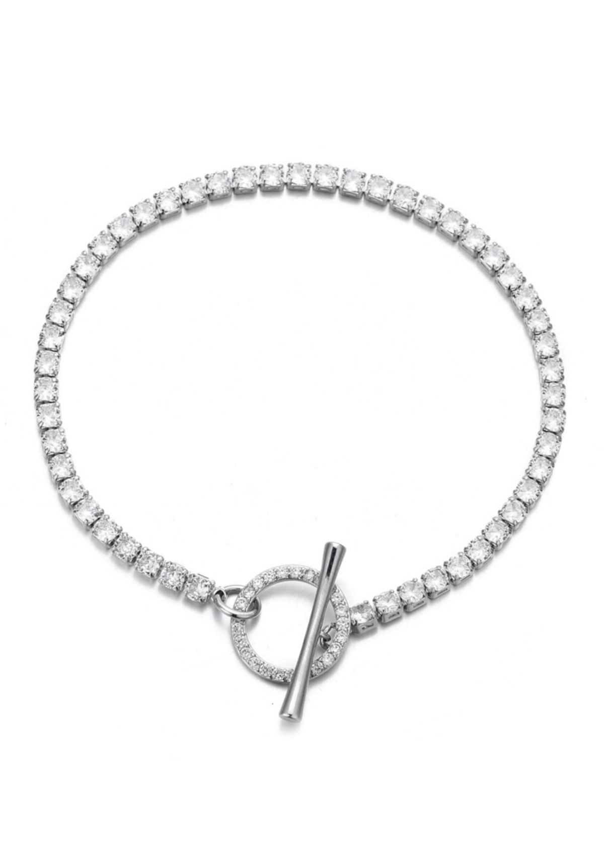 Silver Plated Crystal Toggle Tennis Bracelet