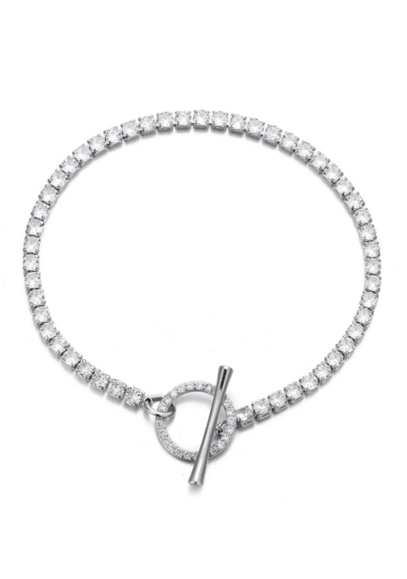 Silver Plated Crystal Toggle Tennis Bracelet