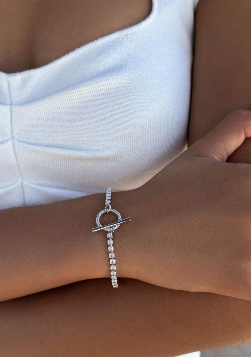 Silver Plated Crystal Toggle Tennis Bracelet
