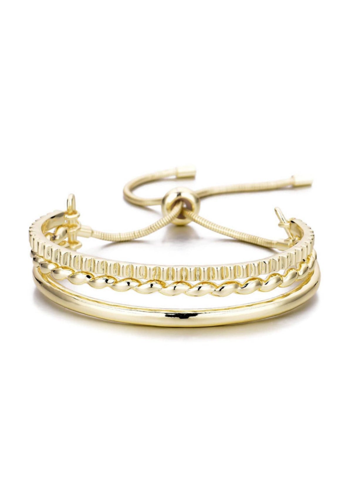 Gold Plated 3-Line Cuff Adjustable Bolo Bracelet