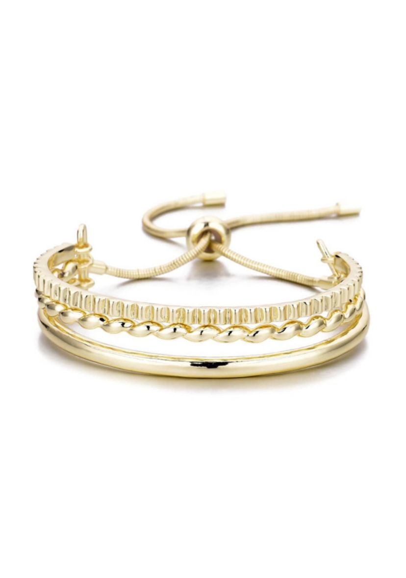 Gold Plated 3-Line Cuff Adjustable Bolo Bracelet