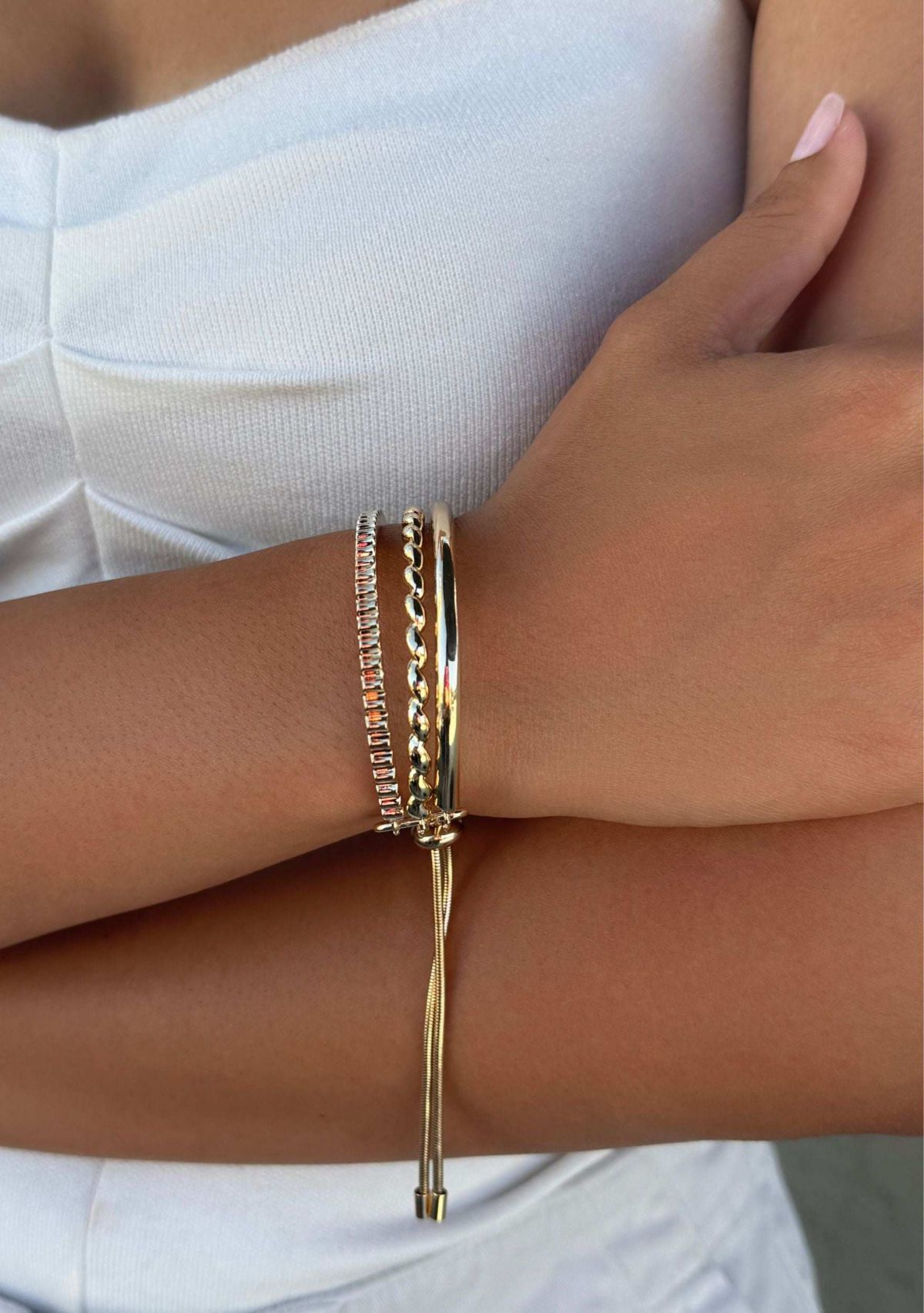 Gold Plated 3-Line Cuff Adjustable Bolo Bracelet