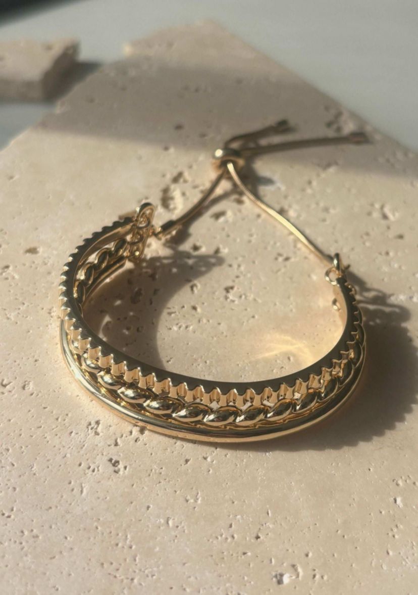 Gold Plated 3-Line Cuff Adjustable Bolo Bracelet