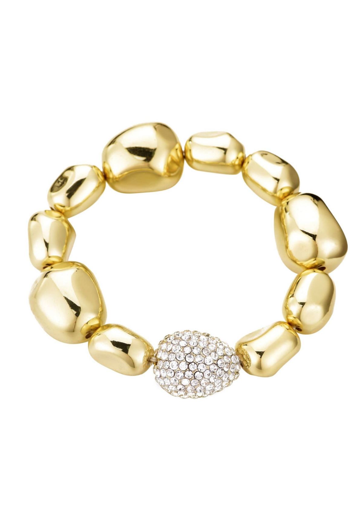 Pebbled Gold Stretch Bracelet with Crystal Center