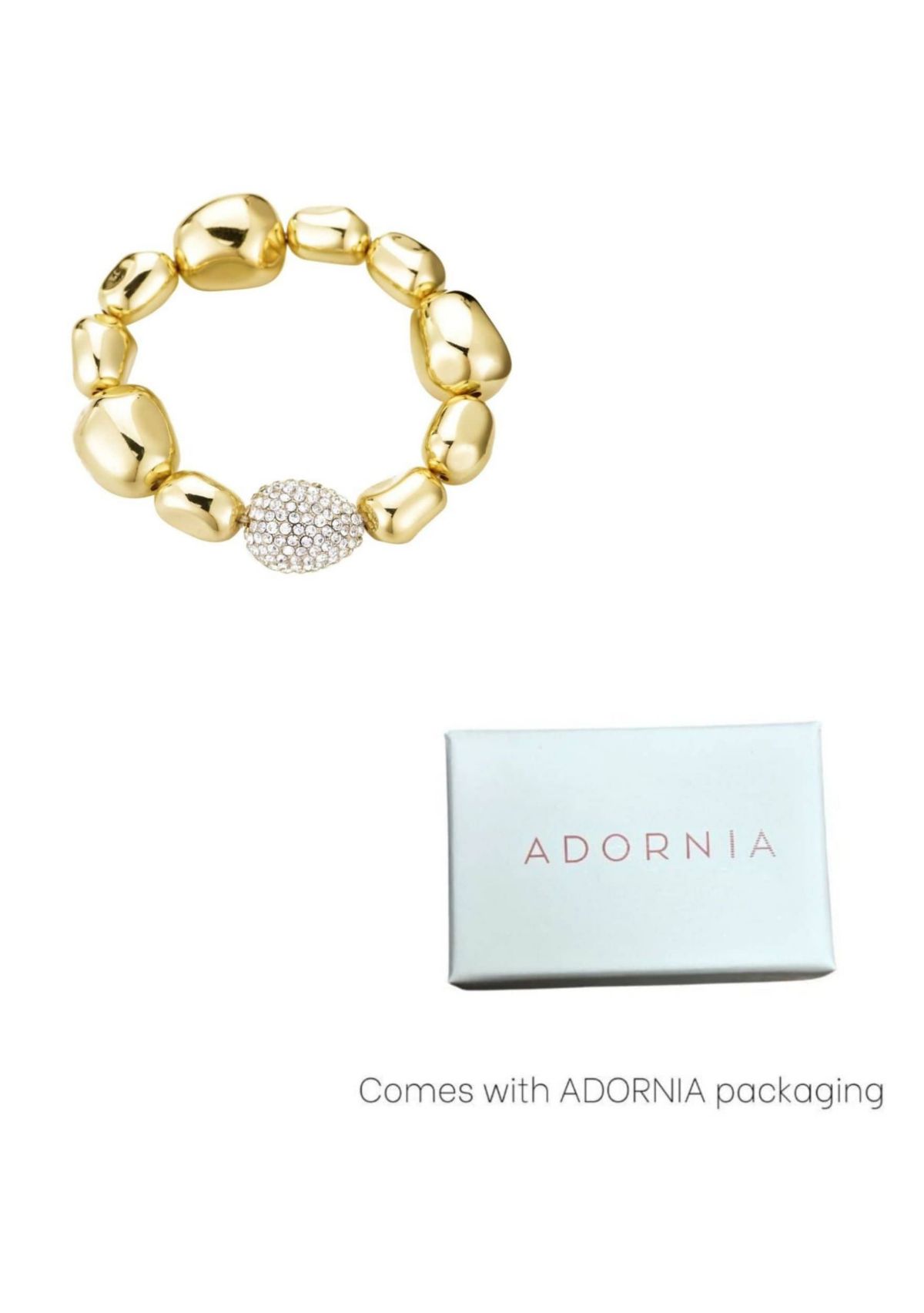 Pebbled Gold Stretch Bracelet with Crystal Center