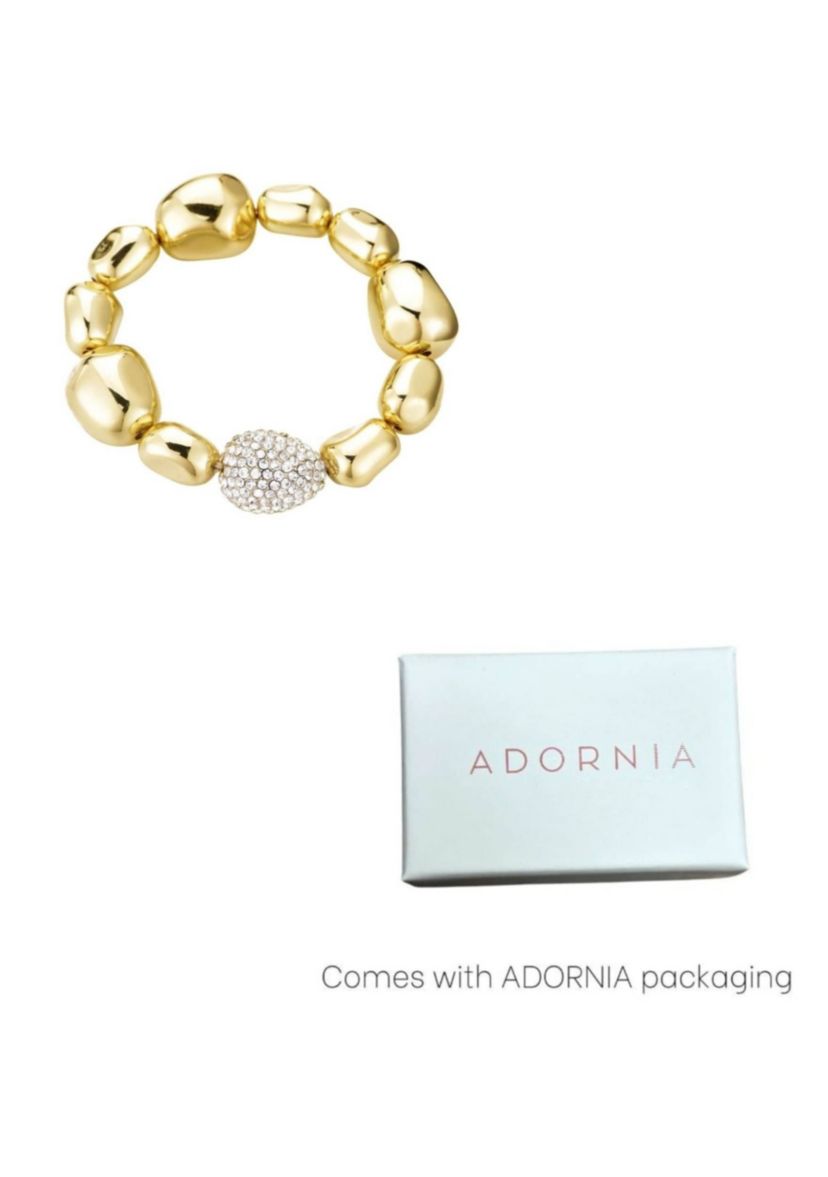 Pebbled Gold Stretch Bracelet with Crystal Center