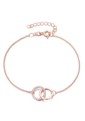 Adornia 14k Rose Gold Plated Adjustable Pave CZ Rings Bracelet