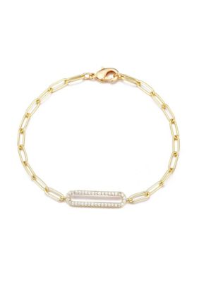 Adornia 14k Gold Plated Elongated Pave CZ Link Bracelet
