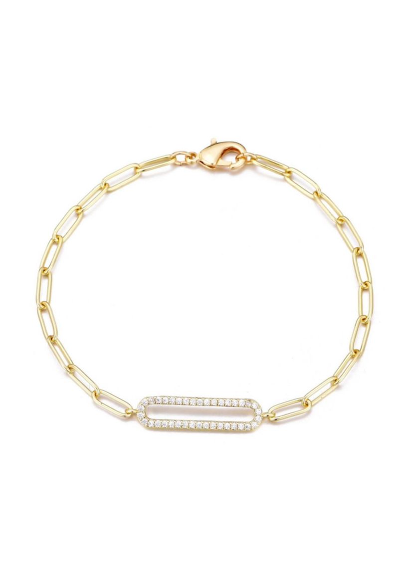 14k Gold Plated Elongated Pave CZ Link Bracelet