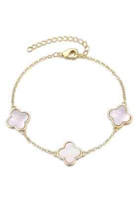 Adornia 14k Yellow Gold Plated White Mother of Pearl Clover Station Bracelet